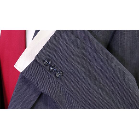 Hickey Freeman Vintage Blue Herringbone Striped 2-Btn Wool Suit 48S - Picture 6 of 9